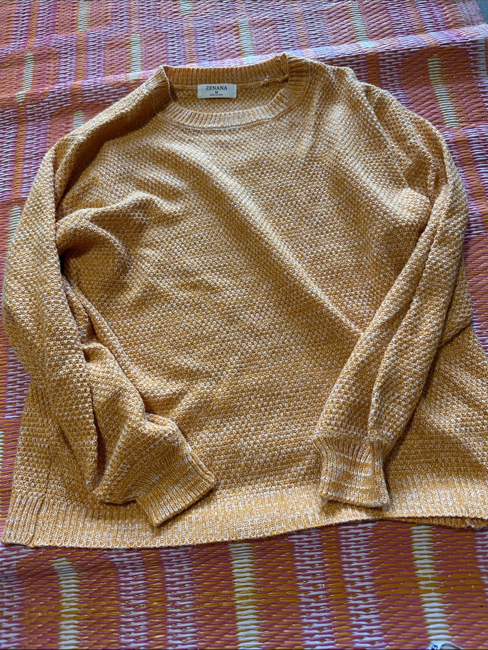 Zenana Women's Crew Neck Sweater in Mustard Yellow